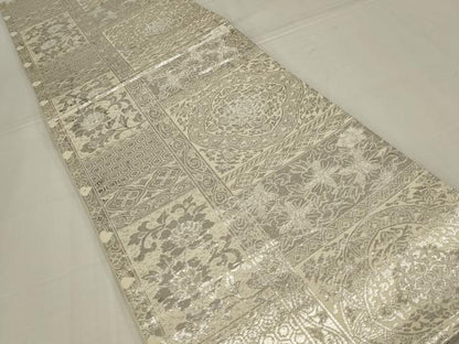 平和屋着物◎六通柄袋帯　更紗花文　銀糸　正絹　逸品　AABM3465ou