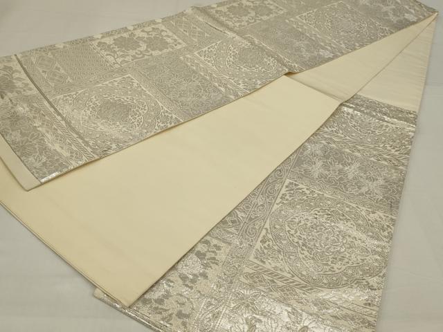 平和屋着物◎六通柄袋帯　更紗花文　銀糸　正絹　逸品　AABM3465ou