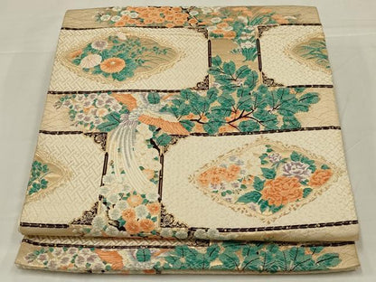 平和屋着物◎六通柄袋帯　唐織　鳳凰花文　金糸　正絹　逸品　AABM3468ou