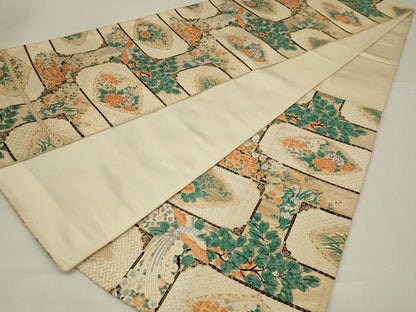 平和屋着物◎六通柄袋帯　唐織　鳳凰花文　金糸　正絹　逸品　AABM3468ou