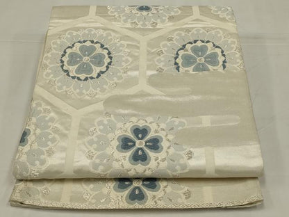 平和屋着物◎六通柄袋帯　唐織　亀甲花文　銀糸　正絹　逸品　AABM3470ou