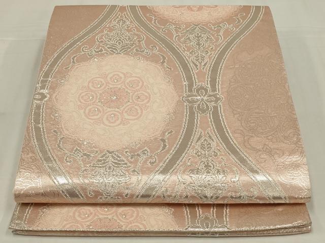 平和屋着物◎六通柄袋帯　立涌花文　銀糸　正絹　逸品　AABM3476ou