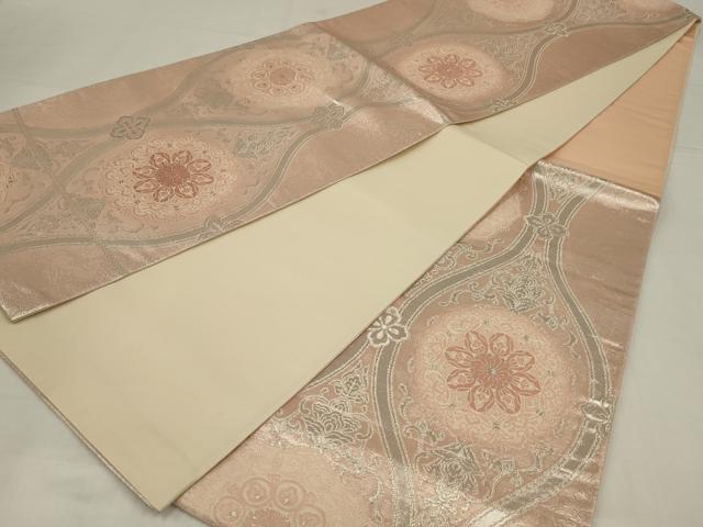 平和屋着物◎六通柄袋帯　立涌花文　銀糸　正絹　逸品　AABM3476ou