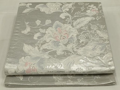 平和屋着物◎六通柄袋帯　唐織　更紗花文　銀糸　正絹　逸品　AABM3477ou