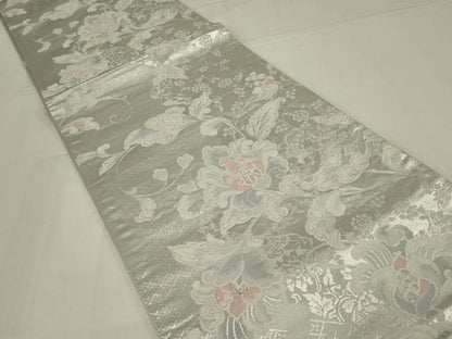 平和屋着物◎六通柄袋帯　唐織　更紗花文　銀糸　正絹　逸品　AABM3477ou