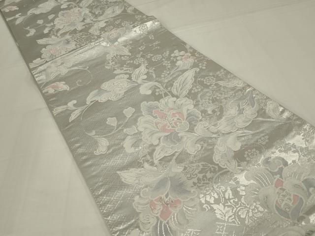 平和屋着物◎六通柄袋帯　唐織　更紗花文　銀糸　正絹　逸品　AABM3477ou