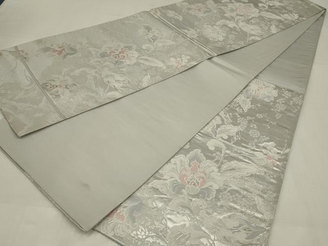 平和屋着物◎六通柄袋帯　唐織　更紗花文　銀糸　正絹　逸品　AABM3477ou