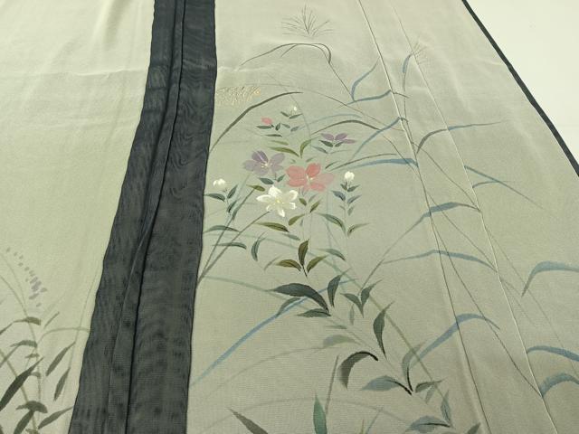 平和屋着物▽訪問着　無双　紗袷　紗×紗　手描き　草花文　金銀彩　正絹　逸品　AABM3512jh