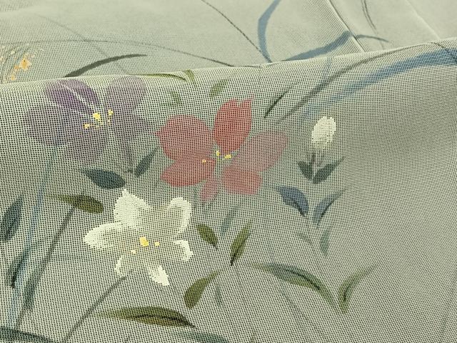 平和屋着物▽訪問着　無双　紗袷　紗×紗　手描き　草花文　金銀彩　正絹　逸品　AABM3512jh