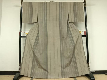 平和屋着物▽上質な紬　単衣　間道　正絹　逸品　AABM3586jh