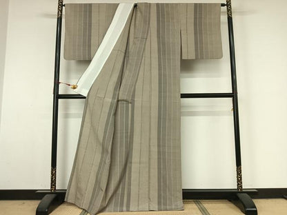 平和屋着物▽上質な紬　単衣　間道　正絹　逸品　AABM3586jh