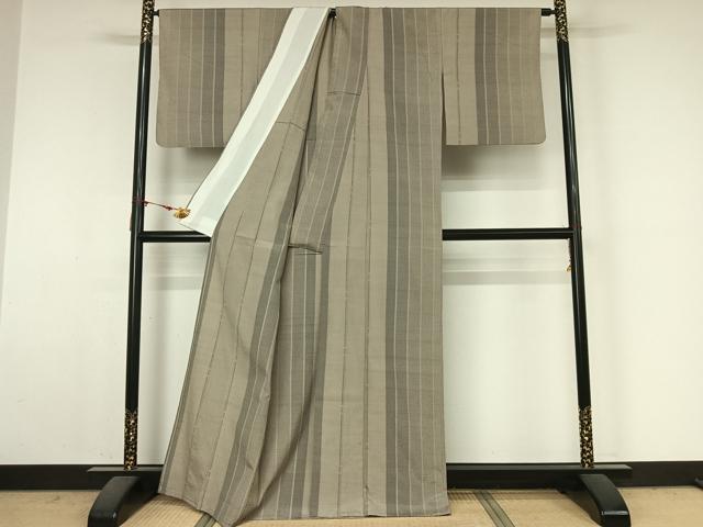 平和屋着物▽上質な紬　単衣　間道　正絹　逸品　AABM3586jh