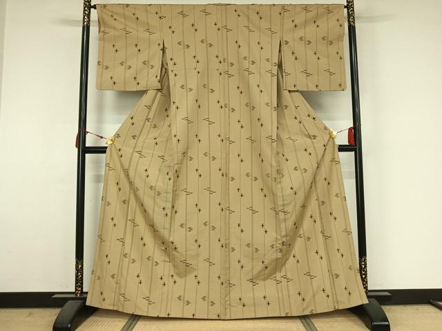 平和屋着物▽上質な紬　単衣　琉球絣文　正絹　逸品　AABM3587jh