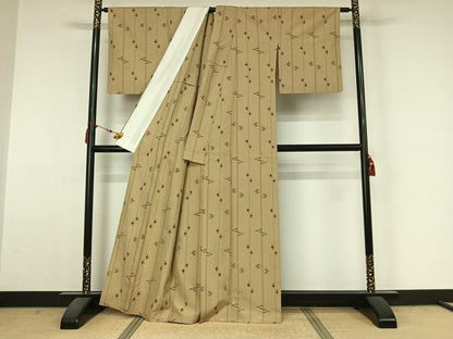 平和屋着物▽上質な紬　単衣　琉球絣文　正絹　逸品　AABM3587jh