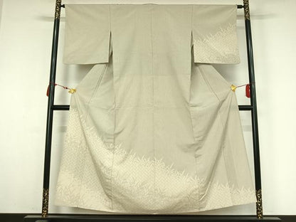平和屋着物▽訪問着　本塩沢　単衣　草花文　正絹　逸品　AABM3588jh