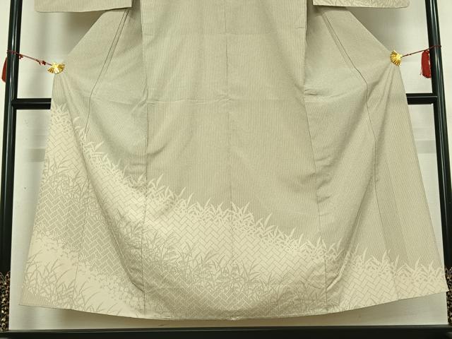 平和屋着物▽訪問着　本塩沢　単衣　草花文　正絹　逸品　AABM3588jh