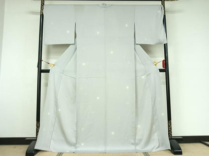 平和屋着物▽上質な小紋　単衣　幾何学文様　蛍暈し　ロング丈　正絹　逸品　AABM3590jh