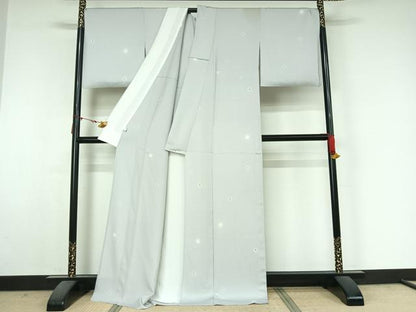 平和屋着物▽上質な小紋　単衣　幾何学文様　蛍暈し　ロング丈　正絹　逸品　AABM3590jh