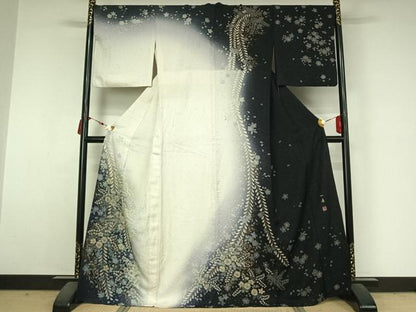 平和屋着物▽吉乃一廉　幻の辻が花　訪問着　単衣　暈し染め　金彩　銀通し地　正絹　逸品　AABM3592jh