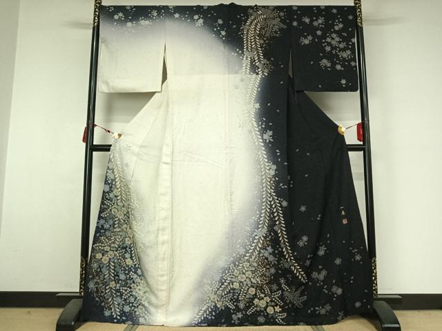 平和屋着物▽吉乃一廉　幻の辻が花　訪問着　単衣　暈し染め　金彩　銀通し地　正絹　逸品　AABM3592jh