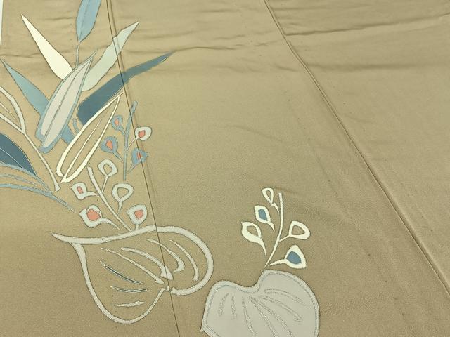 平和屋着物▽染色作家　草野一騎　訪問着　単衣　草花文　銀彩　正絹　逸品　AABM3594jh