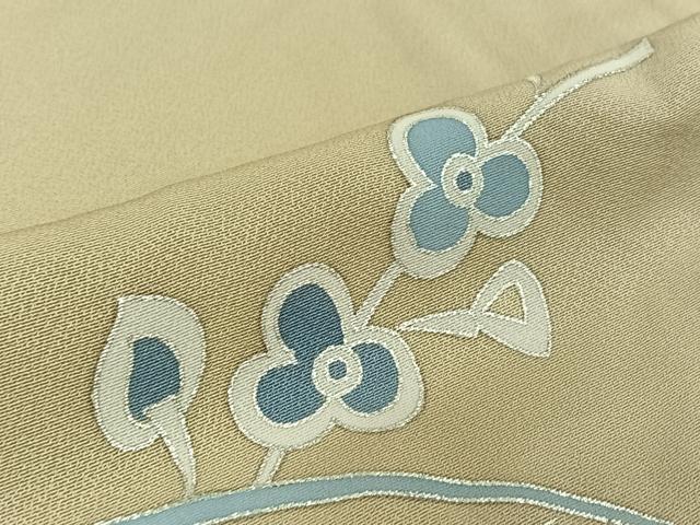 平和屋着物▽染色作家　草野一騎　訪問着　単衣　草花文　銀彩　正絹　逸品　AABM3594jh