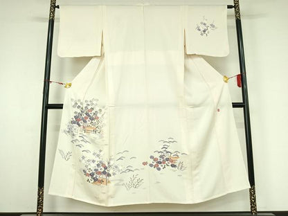 平和屋着物▽本加賀友禅作家　南克治　訪問着　単衣　風景松竹梅文　正絹　逸品　AABM3595jh