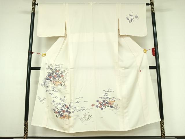 平和屋着物▽本加賀友禅作家　南克治　訪問着　単衣　風景松竹梅文　正絹　逸品　AABM3595jh