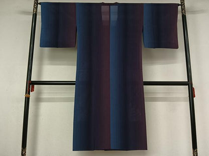 平和屋着物▽道行コート　スリーシーズン　春夏秋　塵除け　縞　暈し染め　ロング丈　正絹　逸品　AABM3598jh