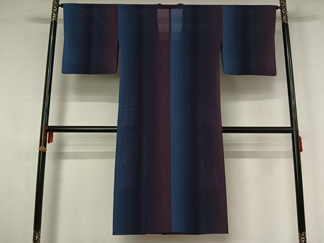 平和屋着物▽道行コート　スリーシーズン　春夏秋　塵除け　縞　暈し染め　ロング丈　正絹　逸品　AABM3598jh
