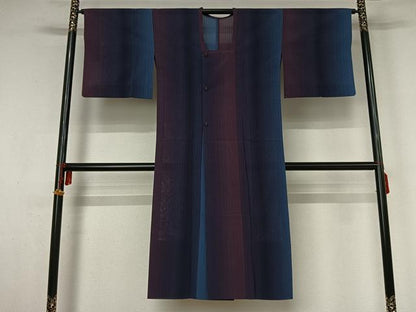 平和屋着物▽道行コート　スリーシーズン　春夏秋　塵除け　縞　暈し染め　ロング丈　正絹　逸品　AABM3598jh