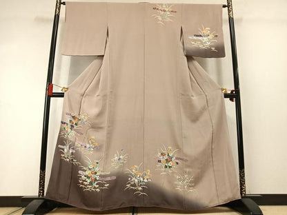 平和屋着物●訪問着　松竹　草花文　暈し染め　金彩　鬼しぼ縮緬　正絹　逸品　AABM3681fy