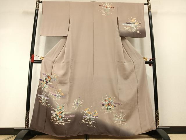 平和屋着物●訪問着　松竹　草花文　暈し染め　金彩　鬼しぼ縮緬　正絹　逸品　AABM3681fy
