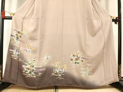 平和屋着物●訪問着　松竹　草花文　暈し染め　金彩　鬼しぼ縮緬　正絹　逸品　AABM3681fy