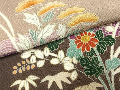 平和屋着物●訪問着　松竹　草花文　暈し染め　金彩　鬼しぼ縮緬　正絹　逸品　AABM3681fy