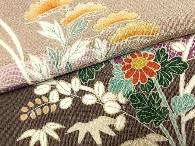 平和屋着物●訪問着　松竹　草花文　暈し染め　金彩　鬼しぼ縮緬　正絹　逸品　AABM3681fy
