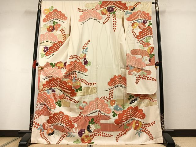 平和屋着物●豪華振袖　駒刺繍　草花松文　金銀彩　正絹　逸品　AABM3683fy