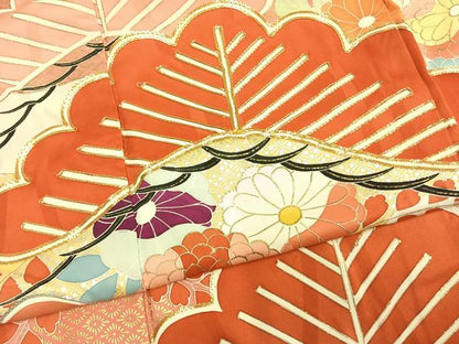 平和屋着物●豪華振袖　駒刺繍　草花松文　金銀彩　正絹　逸品　AABM3683fy