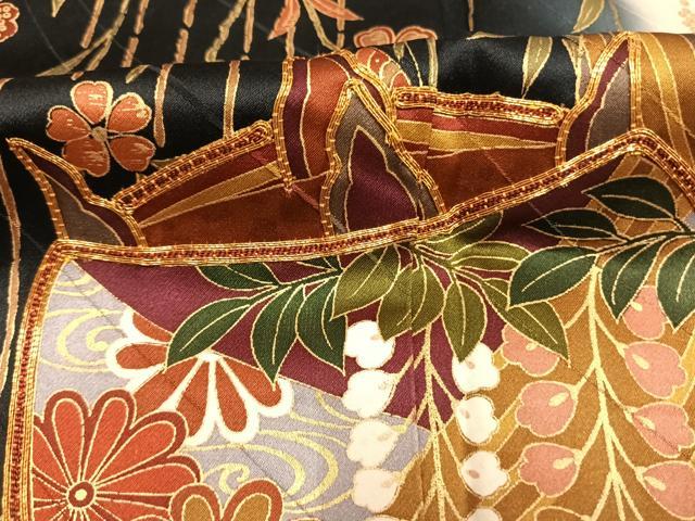 平和屋着物●豪華振袖　駒刺繍　糸巻花蝶文　暈し染め　金彩　正絹　逸品　AABM3685fy
