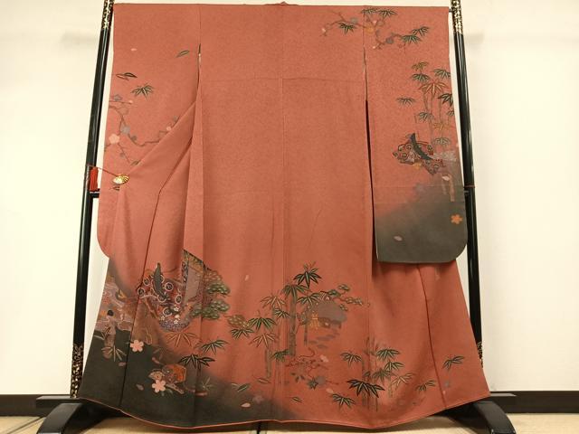 平和屋着物●豪華振袖　作家物　松竹梅　人物扇面文　暈し染め　金彩　正絹　逸品　AABM3688fy