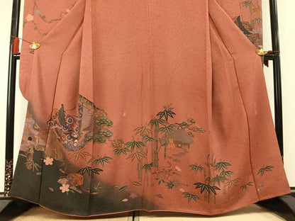 平和屋着物●豪華振袖　作家物　松竹梅　人物扇面文　暈し染め　金彩　正絹　逸品　AABM3688fy