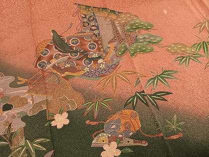 平和屋着物●豪華振袖　作家物　松竹梅　人物扇面文　暈し染め　金彩　正絹　逸品　AABM3688fy