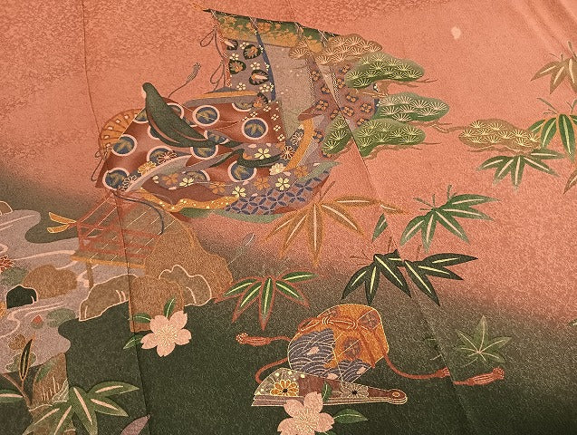 平和屋着物●豪華振袖　作家物　松竹梅　人物扇面文　暈し染め　金彩　正絹　逸品　AABM3688fy