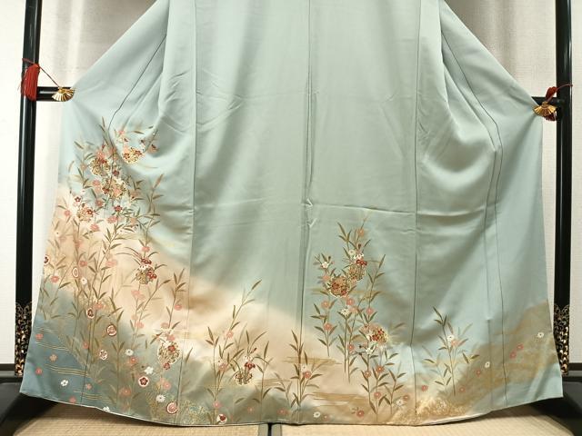 平和屋着物●訪問着　雪輪花文　暈し染め　金彩　正絹　逸品　AABM3690fy