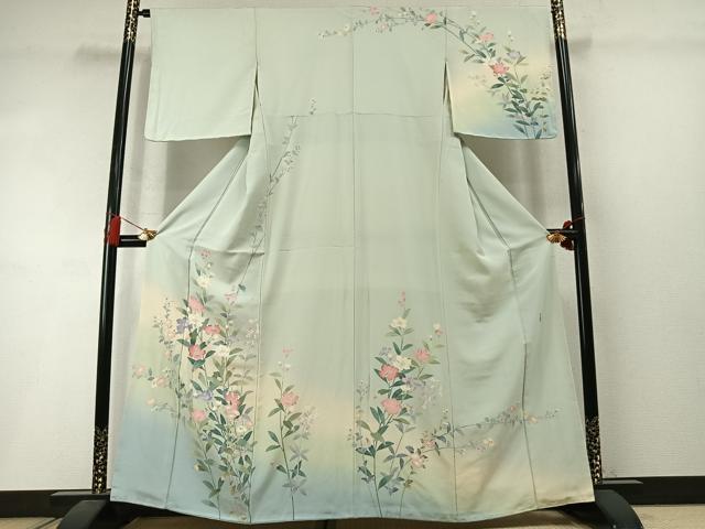 平和屋着物●訪問着　友禅　作家物　草花文　暈し染め　正絹　逸品　AABM3691fy