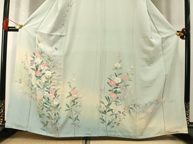 平和屋着物●訪問着　友禅　作家物　草花文　暈し染め　正絹　逸品　AABM3691fy