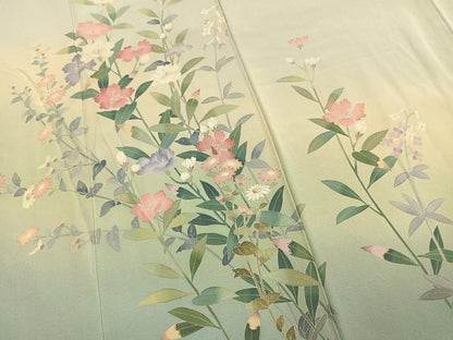 平和屋着物●訪問着　友禅　作家物　草花文　暈し染め　正絹　逸品　AABM3691fy