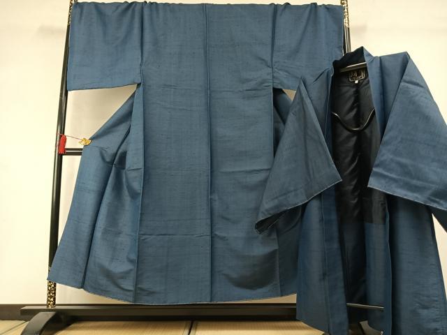 平和屋着物●男性　紬　アンサンブル　色無地　紺鼠色　キングサイズ　正絹　逸品　未使用　AABM3695fy