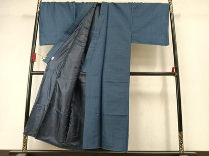 平和屋着物●男性　紬　アンサンブル　色無地　紺鼠色　キングサイズ　正絹　逸品　未使用　AABM3695fy