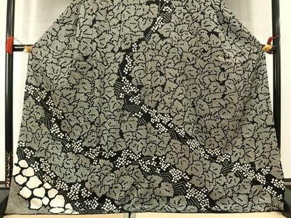 平和屋着物●訪問着　総絞り　草花文　黒地　正絹　逸品　AABM3696fy
